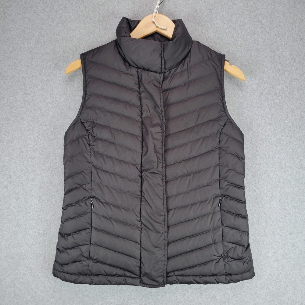 Talbots Puffer Vest Women S Black Down Filled Chevron Quilted Stand Collar